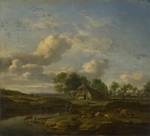 Velde, Adriaen, van de - Landscape with a Farm by a Stream