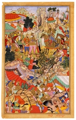 Miskina - Tayang Khan Presented with the Head of the Mongol Leader Ong Khan. Miniature from Jami' al-tawarikh (Universal History)