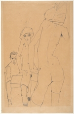 Schiele, Egon - Schiele with Nude Model before the Mirror