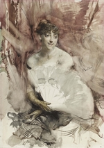 Boldini, Giovanni - Woman with fan seated in a theatre box (Countess of Rasti)