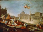 Pannini (Panini), Giovanni Paolo - Piazza San Pietro, Rome with an allegory of the Triumph of the Papacy