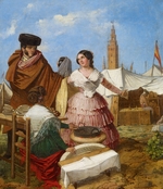 Benjumea, Rafael - Courting at a Ring-Shaped Pastry Stall at the Seville Fair