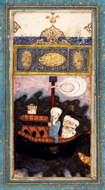 Iranian master - Trade Ship attacked by Pirates. (From Aina-i Iskandari (Mirror of Alexander the Great) by Amir Khusraw