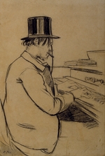 Rusiñol, Santiago - Portrait of Erik Satie (1866-1925), Playing the Harmonium