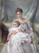 Makovsky, Konstantin Yegorovich - Portrait of Grand Duchess Maria Georgievna of Russia (1876-1940) with daughter Nina (1901-1974)
