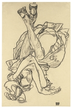 Schiele, Egon - Girl lying on her back with crossed arms and legs