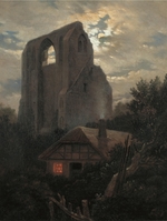 Carus, Carl Gustav - Ruins of the Eldena Monastery with cottage near Greifswald in Moonlight