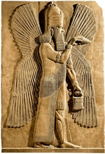 Assyrian Art - Winged genie. Detail of a relief from the palace of Assyrian king Sargon II