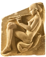 Classical Antiquities - An aulos player. Altar of Aphrodite, so-called Ludovisi Throne, Left-hand panel