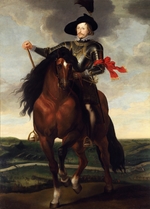 Soutman, Pieter Claesz. - Equestrian portrait of Crown Prince Wladyslaw Vasa with the Battle of Khotyn in the background