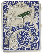 Russian master - Cigarette case with two satyrs playing Russian billiard