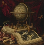 Luyckx, Carstian - Vanitas Still Life with a Terrestrial Globe, a Book, Shells, a Snake and Butterflies