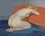 Vallotton, Felix Edouard - Naked woman kneeling in front of a red couch