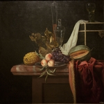 Fromantiou, Henri de - Still life with glass and fruits