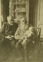Tolstaya, Sophia Andreevna - Leo Tolstoy with the son-in-law Mikhail Sukhotin and granddaughter Tatiana