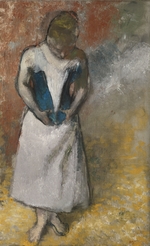Degas, Edgar - Woman standing from the front, clasping her corset