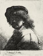 Rembrandt van Rhijn - Self-Portrait in a Cap and Scarf with the Face Dark