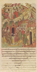 Anonymous - Novgorod veche. Archbishop Spyridon at Court of Yaroslav II Vsevolodovich (From the Illuminated Compiled Chronicle)