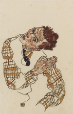 Schiele, Egon - Self-portrait with checkered shirt