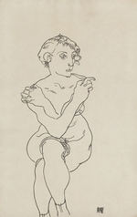 Schiele, Egon - Seated female nude, arms and legs crossed