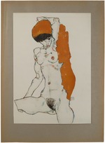 Schiele, Egon - Female nude with orange-red cloth