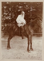Tolstaya, Sophia Andreevna - Portrait of the author Count Lev Nikolayevich Tolstoy (1828-1910) on horseback
