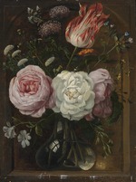 Heem, Jan Davidsz. de - Flower still life with a tulip and roses in a glass vase