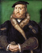 Corneille de Lyon - Portrait of a bearded man with fur coat
