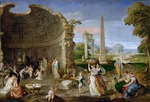 Sustris, Lambert - Landscape with antique ruins and bathing women