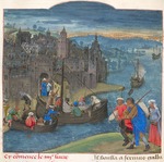 Netherlandish master - Boats readied for departure at Martigny on the river Dranse in Switzerland. From Les commentaires de Cesar by Jean Duchesne