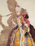Somov, Konstantin Andreyevich - Costume design for Tamara Karsavina as Marquise. Music by Mozart