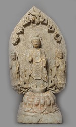 Central Asian Art - Votive Stele with Buddha and two Bodhisattvas