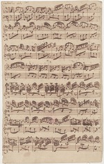 Bach, Johann Sebastian - Autograph manuscript of the first page of the Allegro for harpsichord solo from the first version of the sixth sonata in E minor