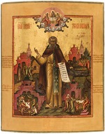 Russian icon - Saint Macarius of Unzha with Scenes from his Life