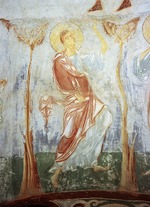 Ancient Russian frescos - Thomas the Apostle. Fresco of the St. George's Church, Staraya Ladoga