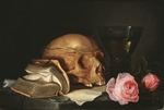 Heem, Jan Davidsz. de - Vanitas Still Life with a Skull, a Book and Roses