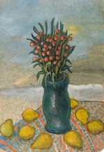 Ryabushinsky, Nikolai Pavlovich - Still life with bouquet of peonies and lemons