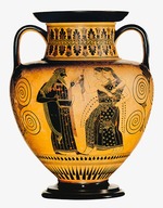 Amasis Painter - Dionysus and two Maenads. Attic black-figured amphora