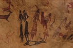 Art of the Upper Paleolithic - The dancers of Cogul. Cave painting from the Roca de los Moros (Roca dels Moros)