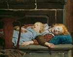 Anker, Albert - Two sleeping girls on the stove bench 