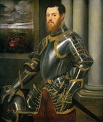 Tintoretto, Jacopo - Portrait of a Man in a Gold decorated Suit of Armor