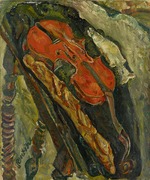 Soutine, Chaim - Nature morte au violon, pain et poisson (Still life with violin, bread and fish)