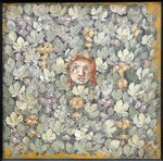 Roman-Pompeian wall painting - Mask on vine leaves and bunches of grapes