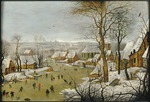 Brueghel, Pieter, the Younger - Winter landscape with a Bird Trap, and the Flight into Egypt 