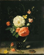 Peeters, Clara - Flowers in a vase with grasshopper and frog