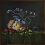 Fromantiou, Henri de - Still life with peaches, walnuts, mouse and Venetian wine glass