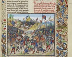 Liédet, Loyset - The Battle of Auray on 29 September 1364 (Miniature from the Grandes Chroniques de France by Jean Froissart)