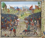 Liédet, Loyset - The Battle of Nájera on 3 April 1367 (Miniature from the Grandes Chroniques de France by Jean Froissart)