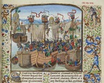 Liédet, Loyset - The Battle of La Rochelle, 1372 (Miniature from the Grandes Chroniques de France by Jean Froissart)