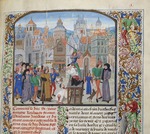 Liédet, Loyset - Execution of Guillaume Sanche IV de Pommiers, viscount of Fronsac in Bordeaux in 1375 (Miniature from the Grandes Chroniques de 